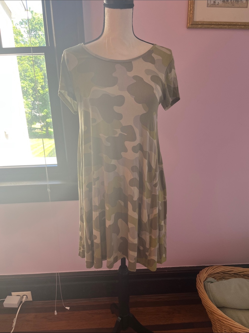 Style & Co. Olive Green and Tan Camo Swing Dress